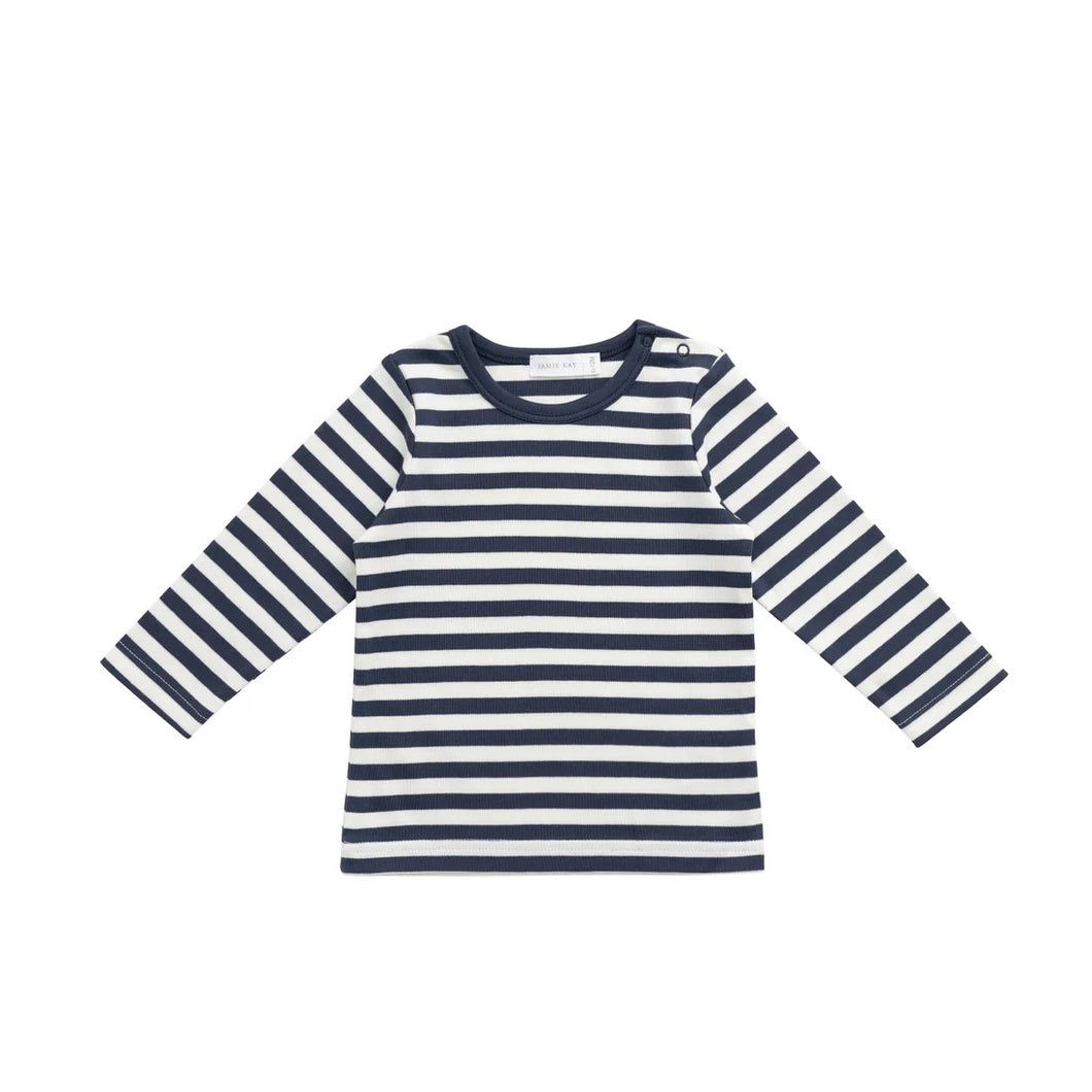 Jamie Kay Pima Cotton Vinny Long Sleeve Top - Essential Stripe Charter/Cloud