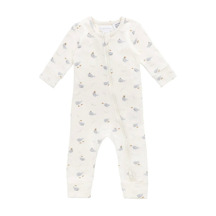 Jamie Kay Organic Cotton Reese Zip Onepiece - Whales