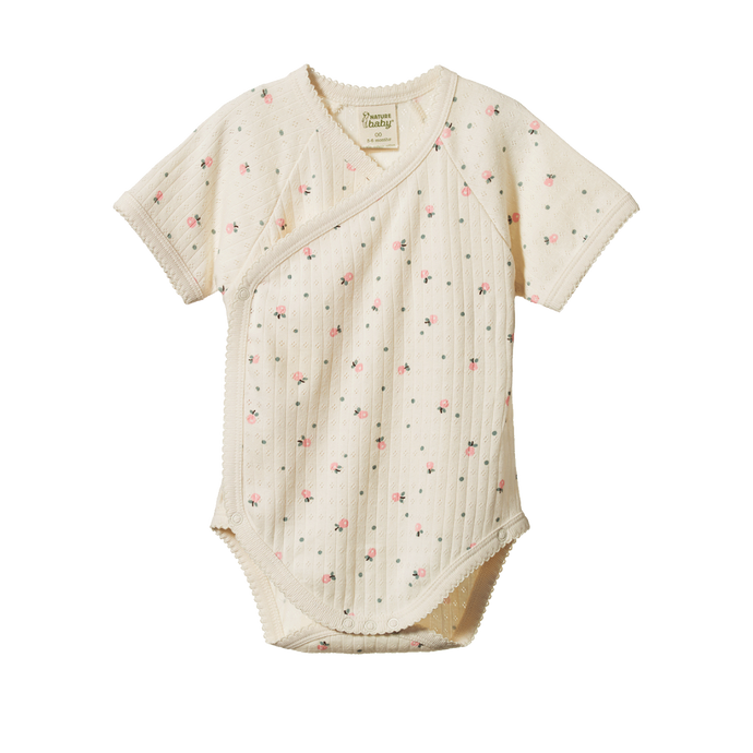 Nature Baby Pointelle Short Sleeve Kimono Bodysuit - Posey Blossom