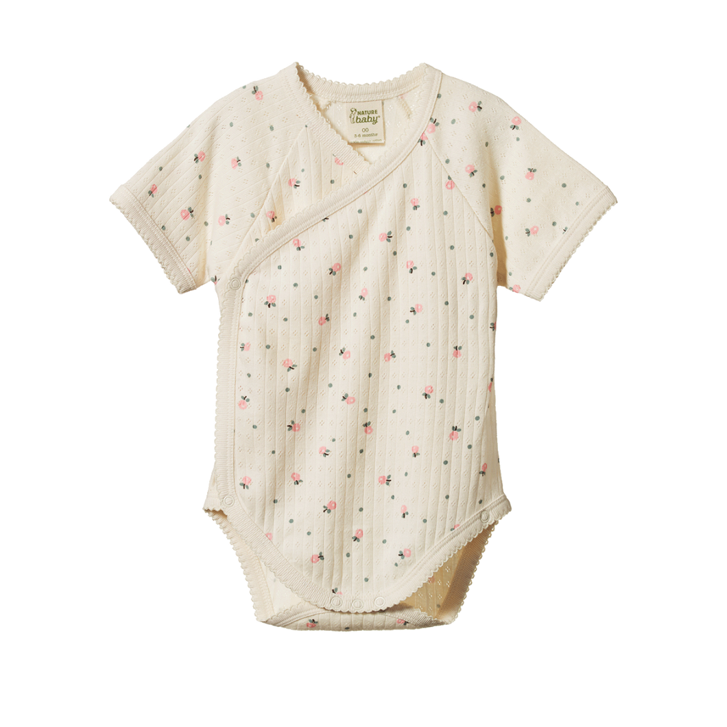 Nature Baby Pointelle Short Sleeve Kimono Bodysuit - Posey Blossom